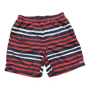 NWOT Columbia Mens Striped Swim Trunks Size Large Navy Red White ElasticPockets‎